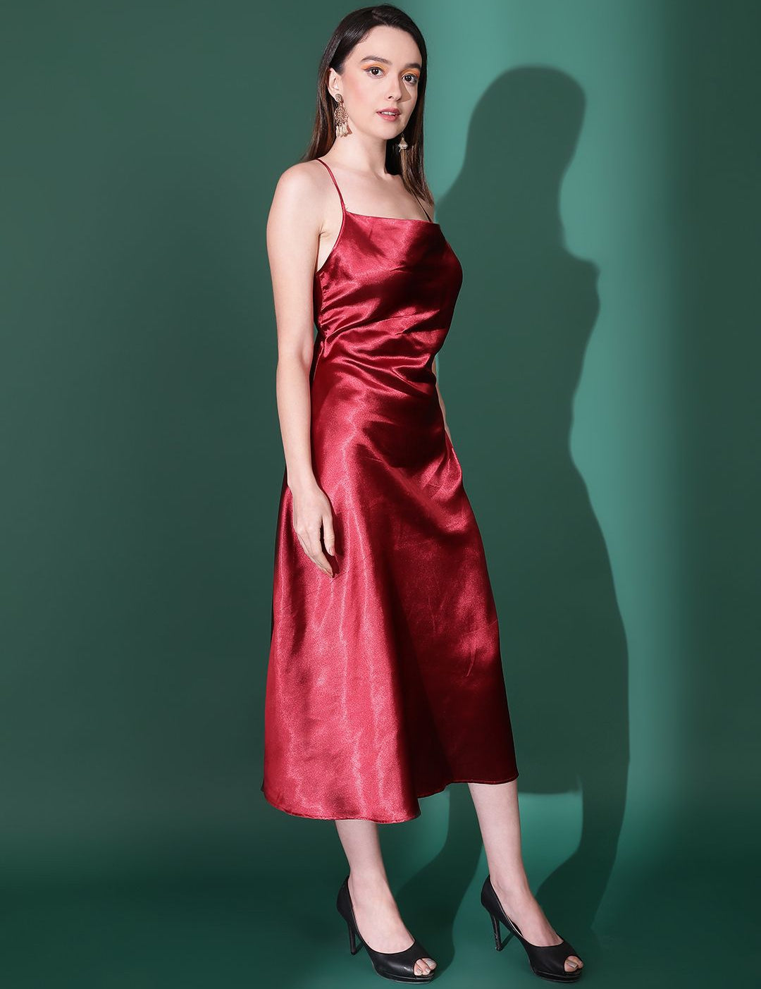 Kotty Cowl Neck Satin A-Line Midi Dress