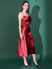 Kotty Cowl Neck Satin A-Line Midi Dress