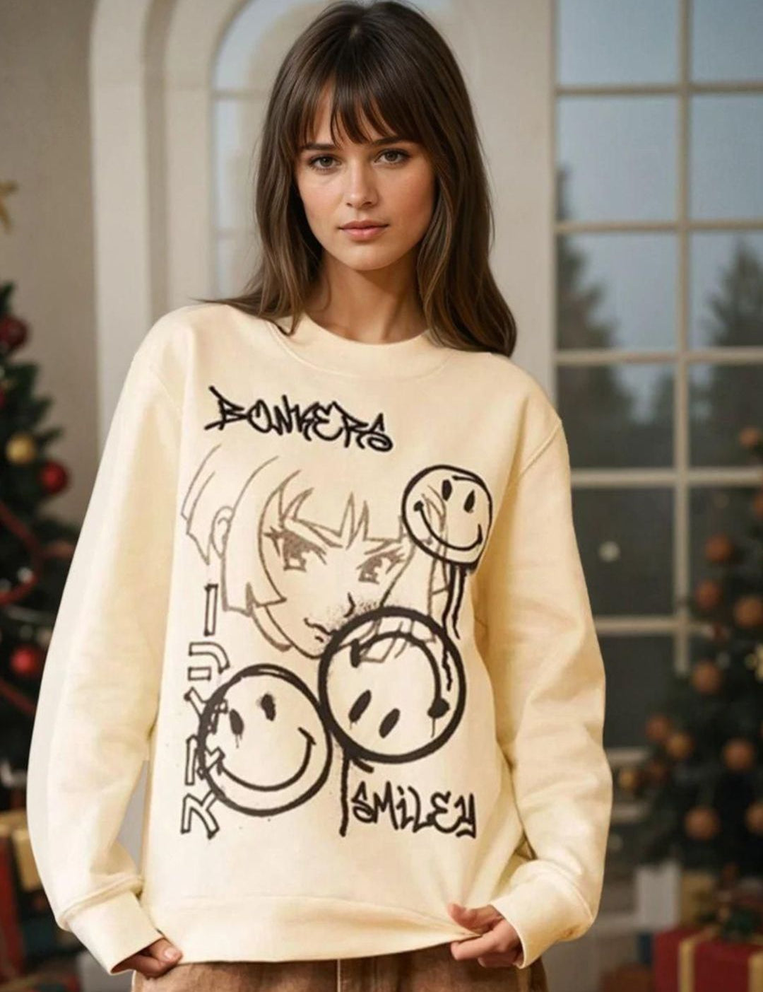 Kotty Women Graphic Printed Round Neck Therma-Fit Sweatshirt