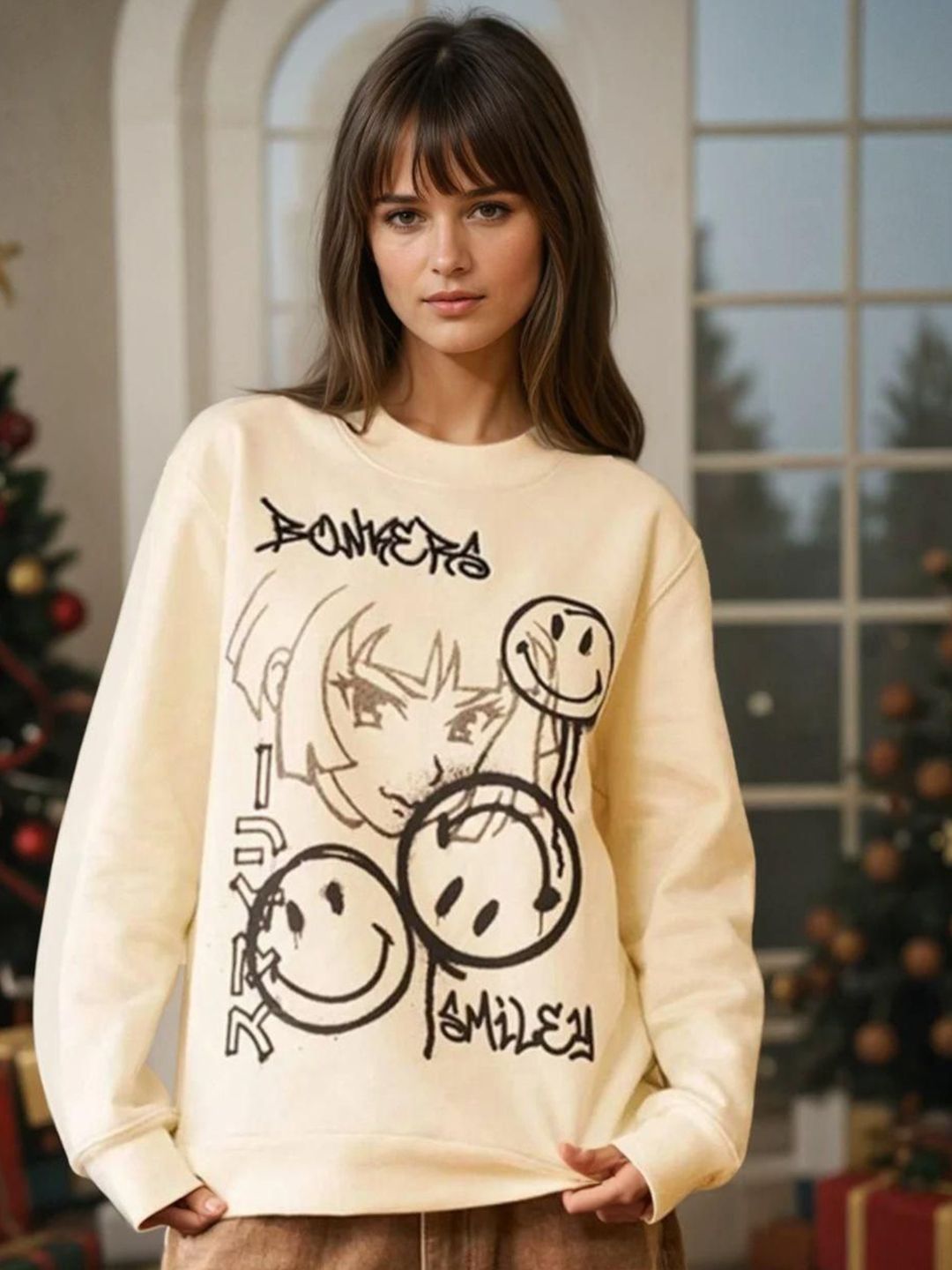 Kotty Women Graphic Printed Round Neck Therma-Fit Sweatshirt