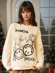 Kotty Women Graphic Printed Round Neck Therma-Fit Sweatshirt