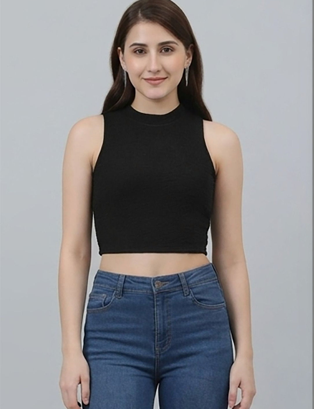 Kotty Top Jet Black Women's Crop Sleeveless Fashion