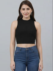 Kotty Top Jet Black Women's Crop Sleeveless Fashion