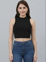 Kotty Top Jet Black Women's Crop Sleeveless Fashion