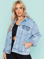Kotty Women Spread Collar Washed Self Design Cotton Casual Denim Jacket
