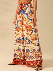 Kotty Women Floral Printed Comfort Flared High-Rise Regular Trousers