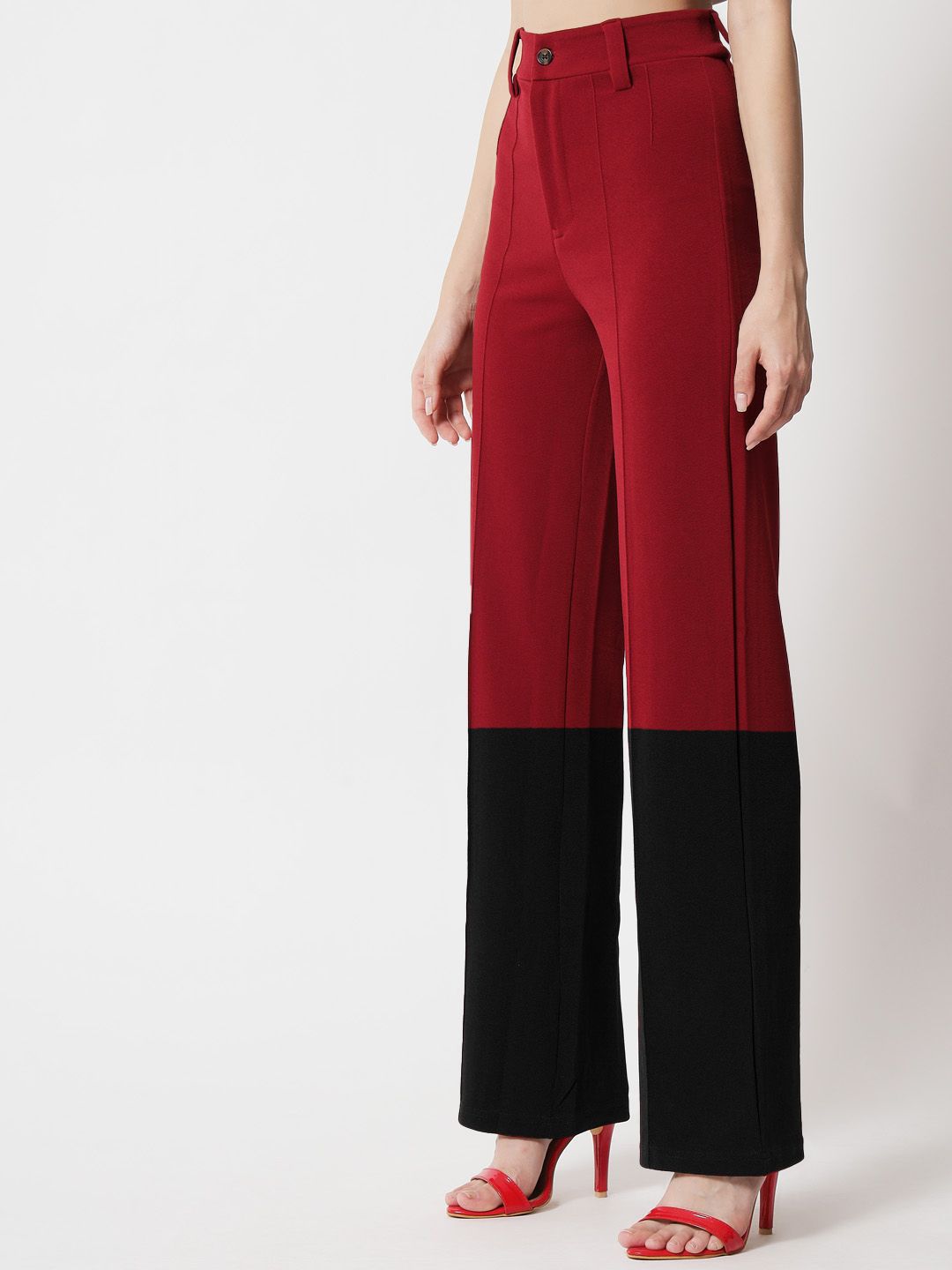 Kotty Women Colourblocked High-Rise Easy Wash Trousers