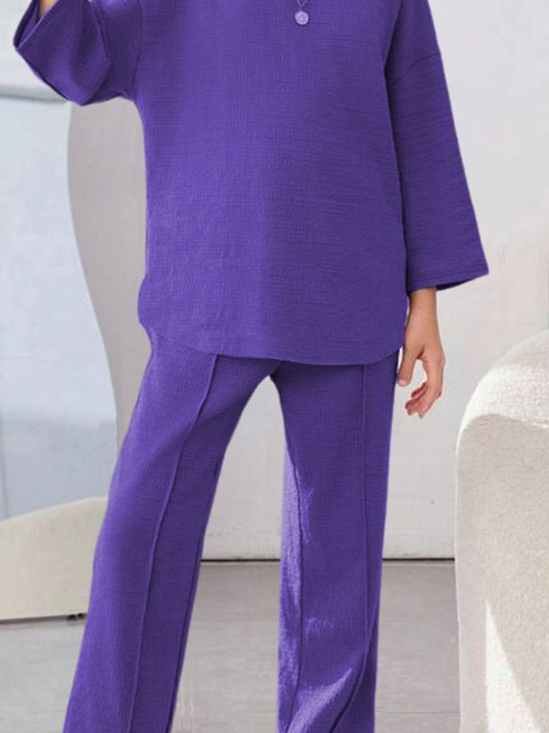 Kotty Girls Purple Round Neck Long Sleeves Top With Trouser