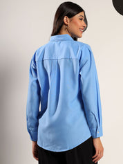 Kotty Women Relaxed Fit Solid Spread Collar Cotton Casual Shirt