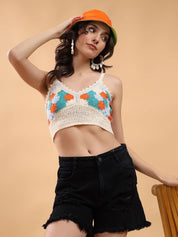 Kotty Embellished Print Cotton Crop Top