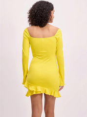 Kotty women yellow off-shoulder bodycon mini dress