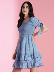 Kotty Women Floral Printed Puff Sleeve Fit & Flare Dress