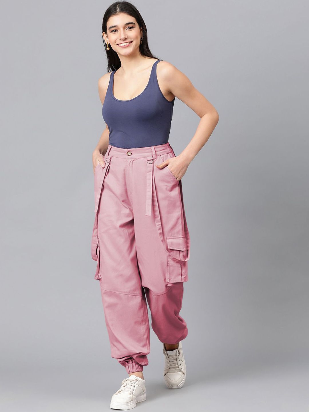 Kotty Women Relaxed High-Rise Easy Wash Cargos Trousers