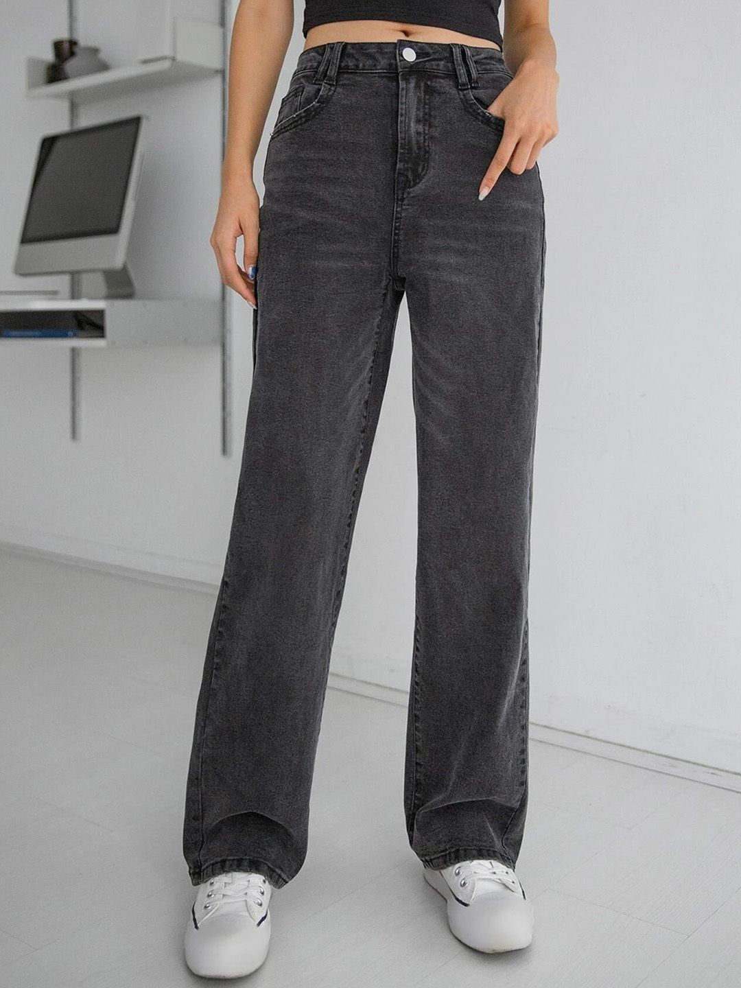 Kotty Women Straight Fit High-Rise Stretchable Cotton Jeans