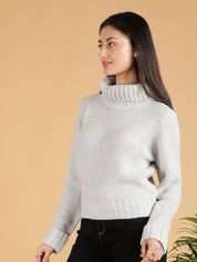 Kotty Women Cotton Turtle Neck Long Sleeves Casual Pullover