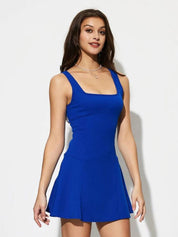 Kotty Women Square Neck Shoulder Straps Fit & Flare Dress