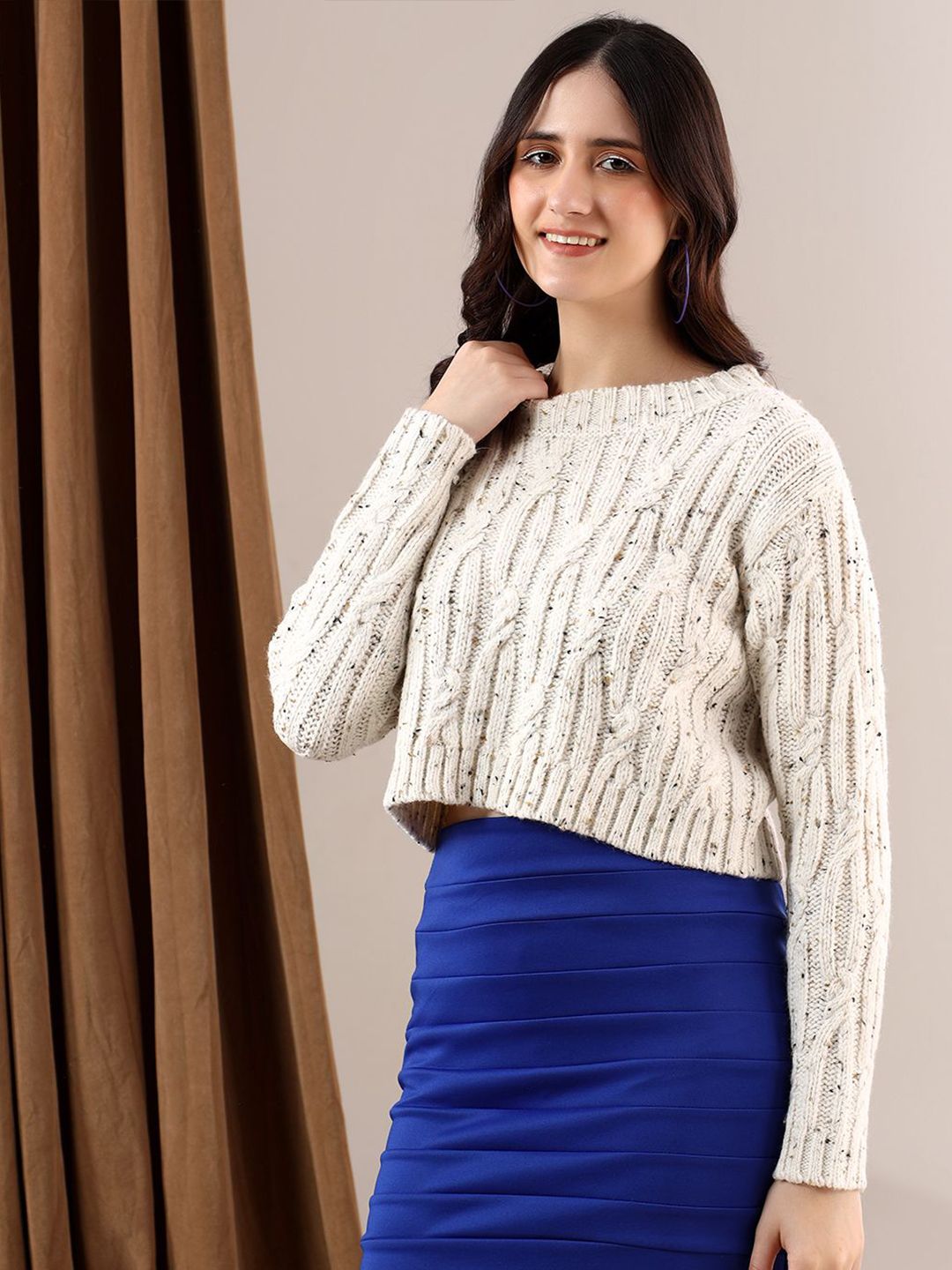 Kotty Women Cable Knit Crop Pullover