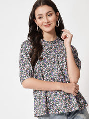 Kotty Women Floral Print Puff Sleeve Crepe Top