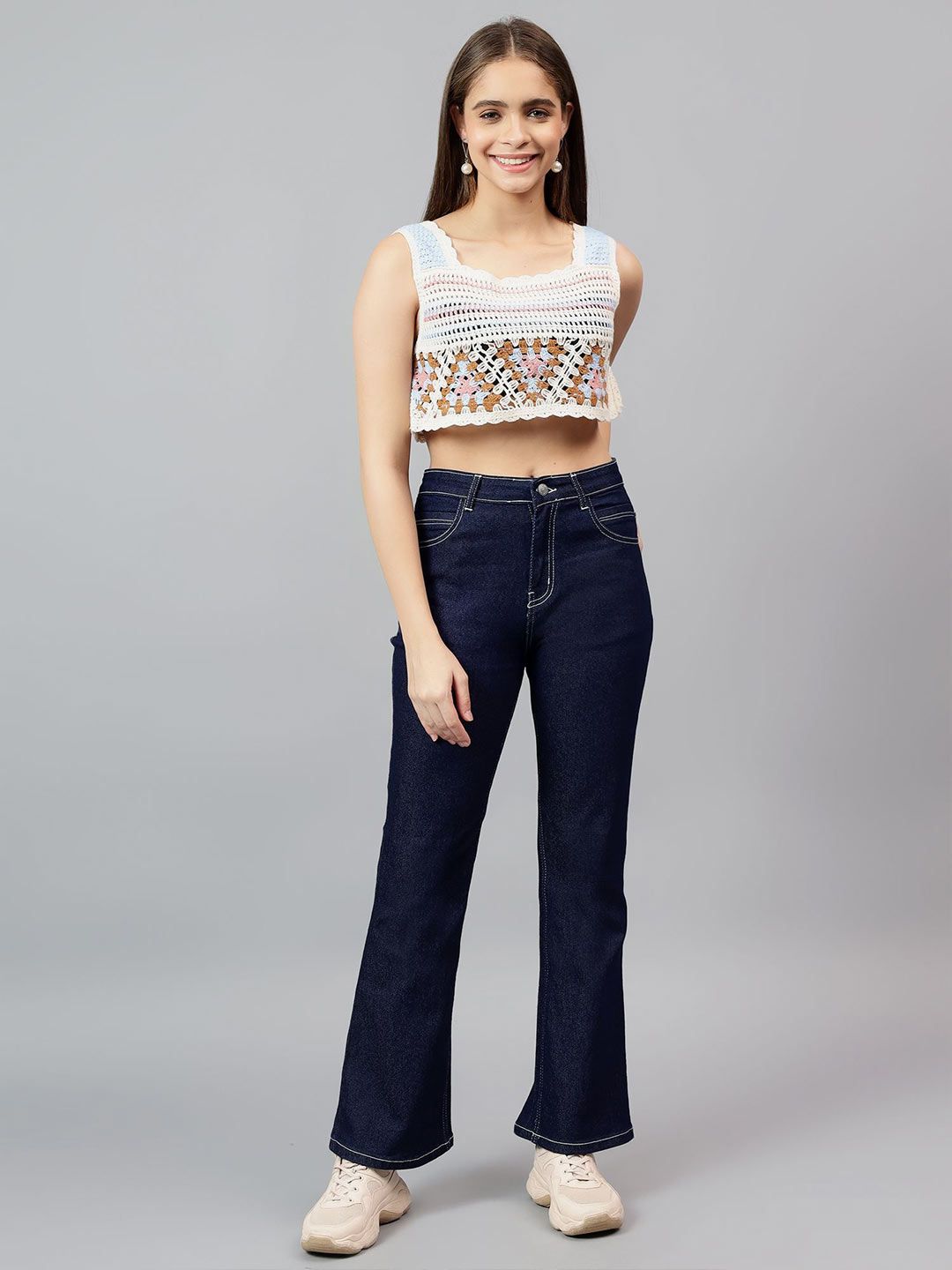 Kotty Women Self Design Square Neck Cotton Top