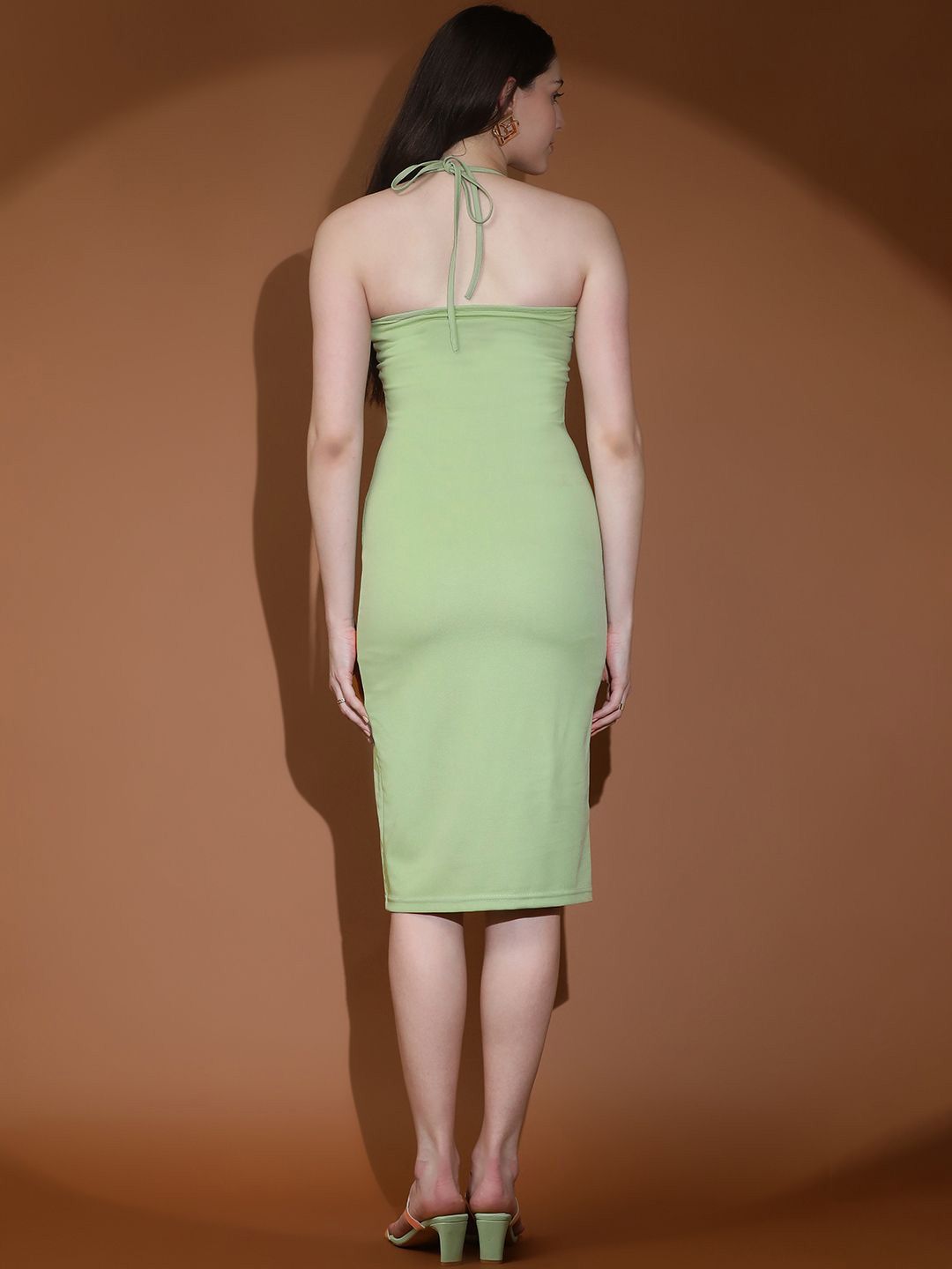 Kotty Women Solid Tie-Up Neck Bodycon Midi Dress