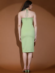 Kotty Women Solid Tie-Up Neck Bodycon Midi Dress