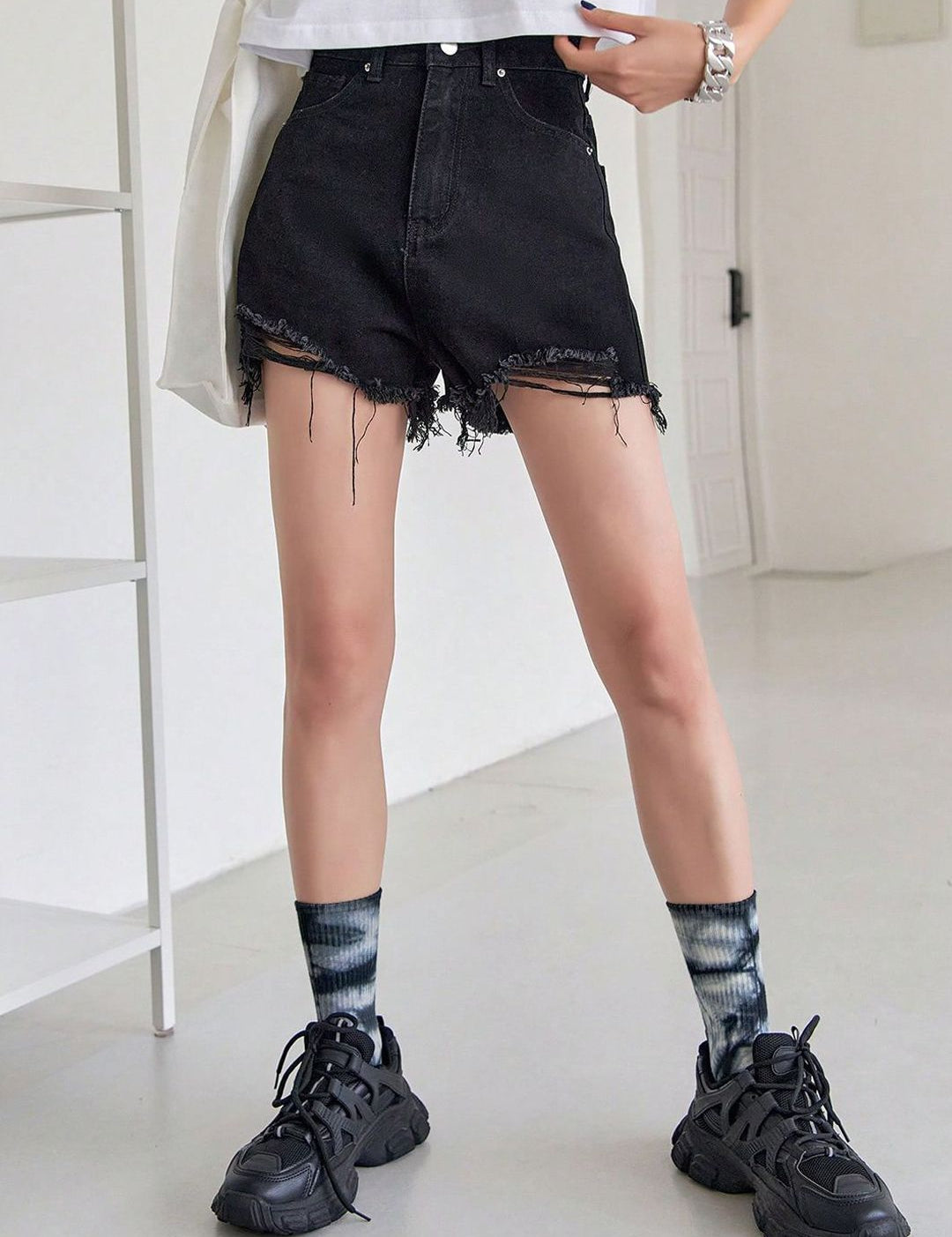 Kotty Women Solid High-Rise Cotton Denim Shorts