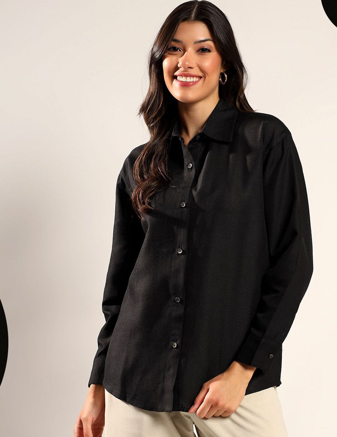 Kotty Women Relaxed Fit Solid Spread Collar Cotton Casual Shirt