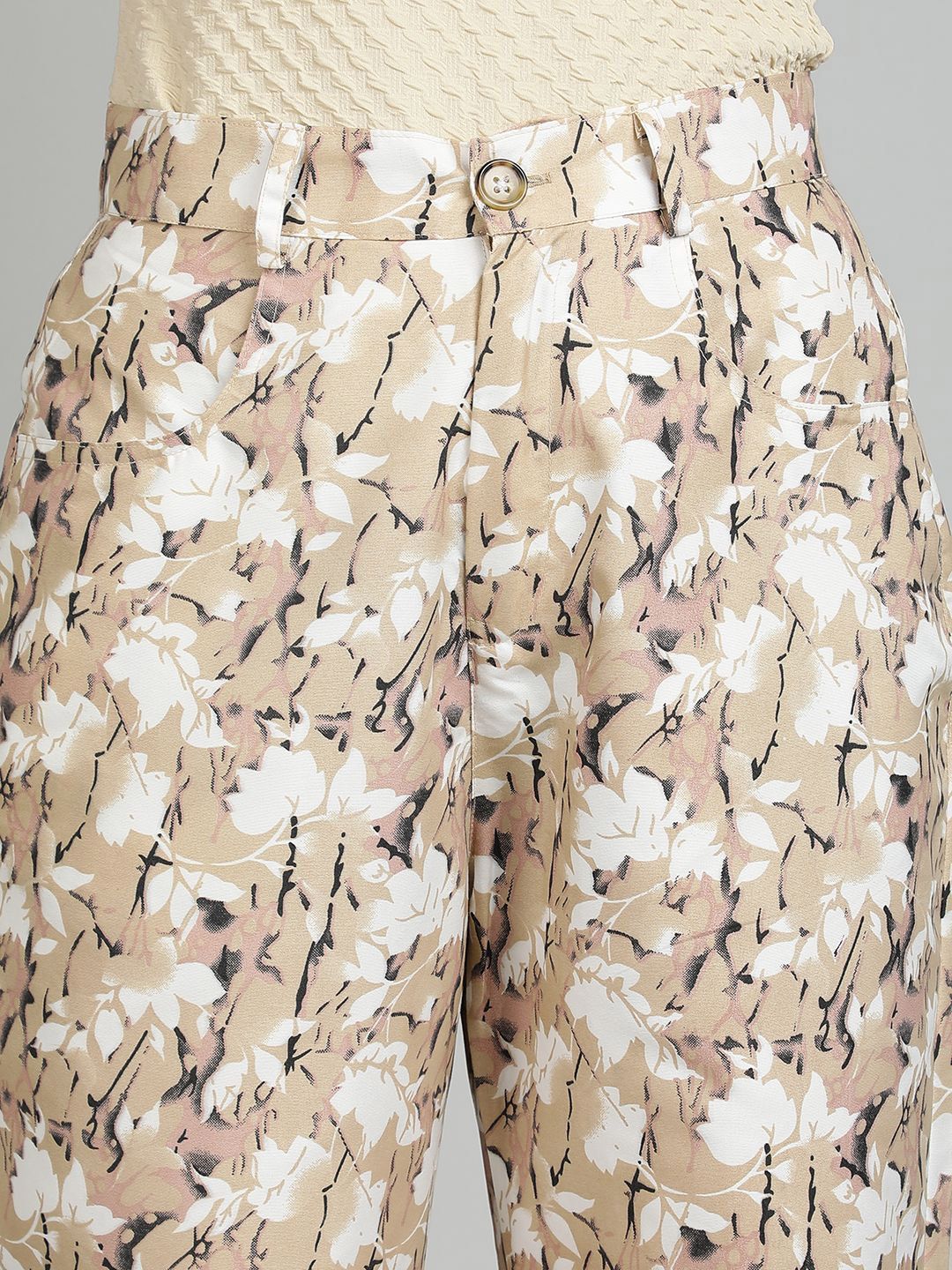 Kotty Women Printed Straight Fit High-Rise Cotton Trousers