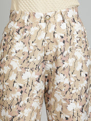 Kotty Women Printed Straight Fit High-Rise Cotton Trousers