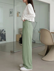 Green Regular Fit High-Rise Trousers for Women | Kotty