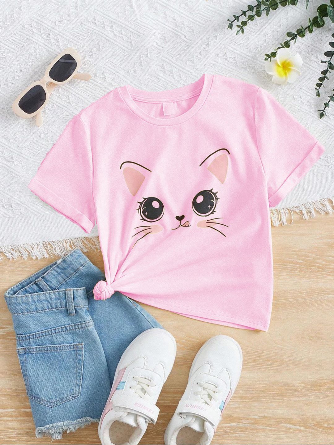 Kotty Girls Graphic Printed Round Neck Cotton Oversized T-shirt