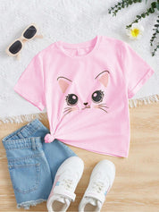 Kotty Girls Graphic Printed Round Neck Cotton Oversized T-shirt