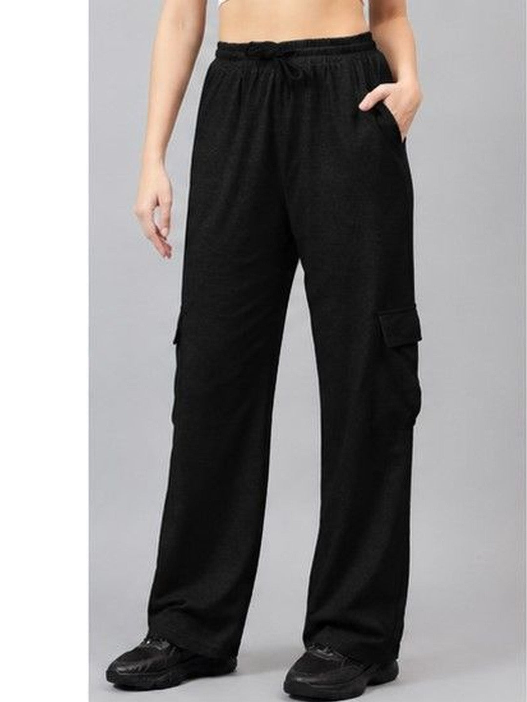 Black Regular Fit High-Rise Trousers for Women | Kotty