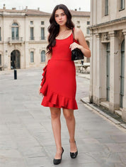 Kotty Women Solid Ruffled Sheath Mini Dress