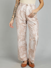 Kotty Women Floral Printed Straight Fit High-Rise Cotton Regular Trousers