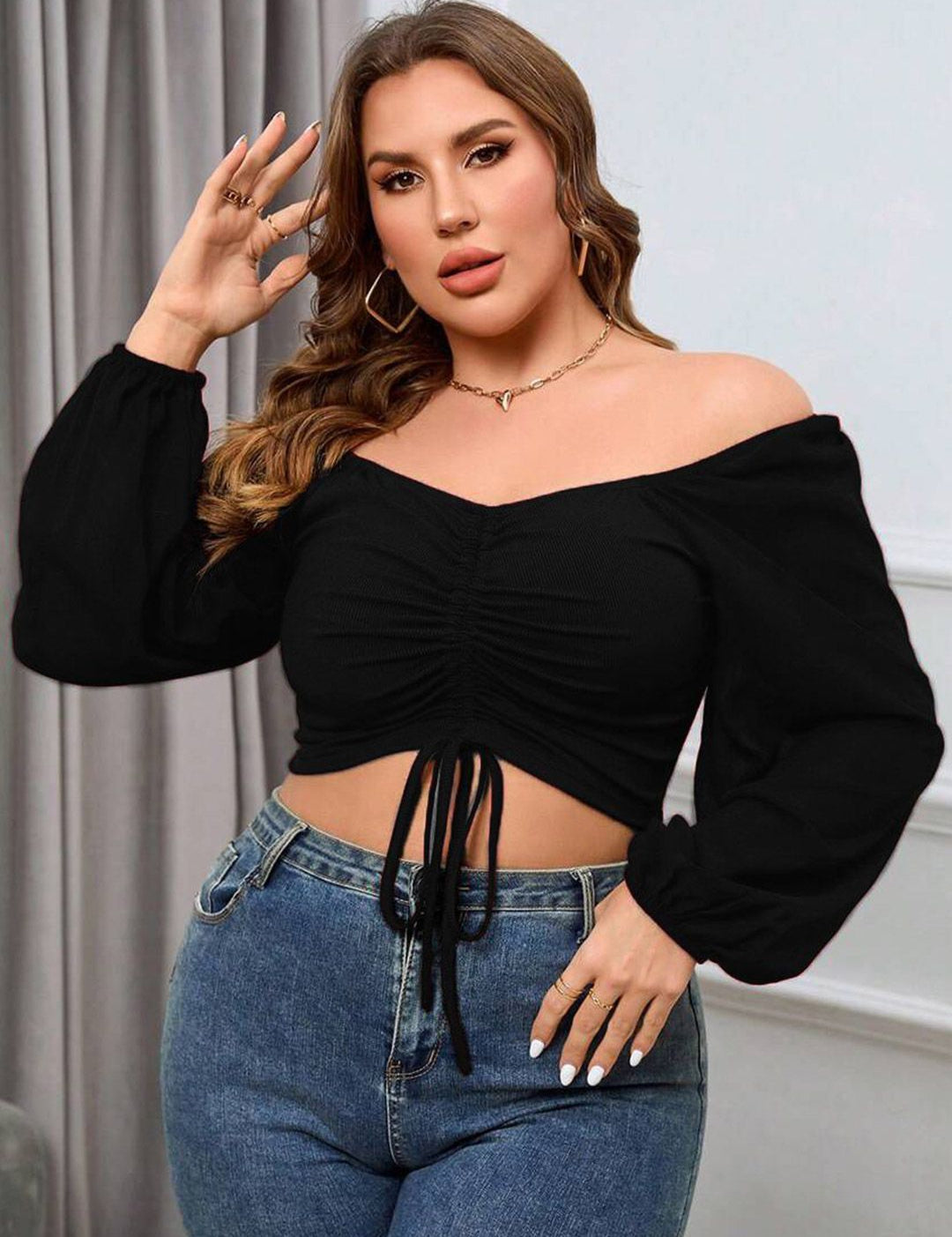 KOTTY Off-Shoulder Puff Sleeve Blouson Top