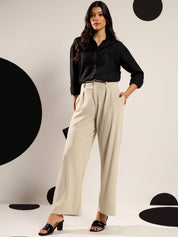 Kotty Women Relaxed Wide Leg High-Rise Pleated Easy Wash Formal Trousers