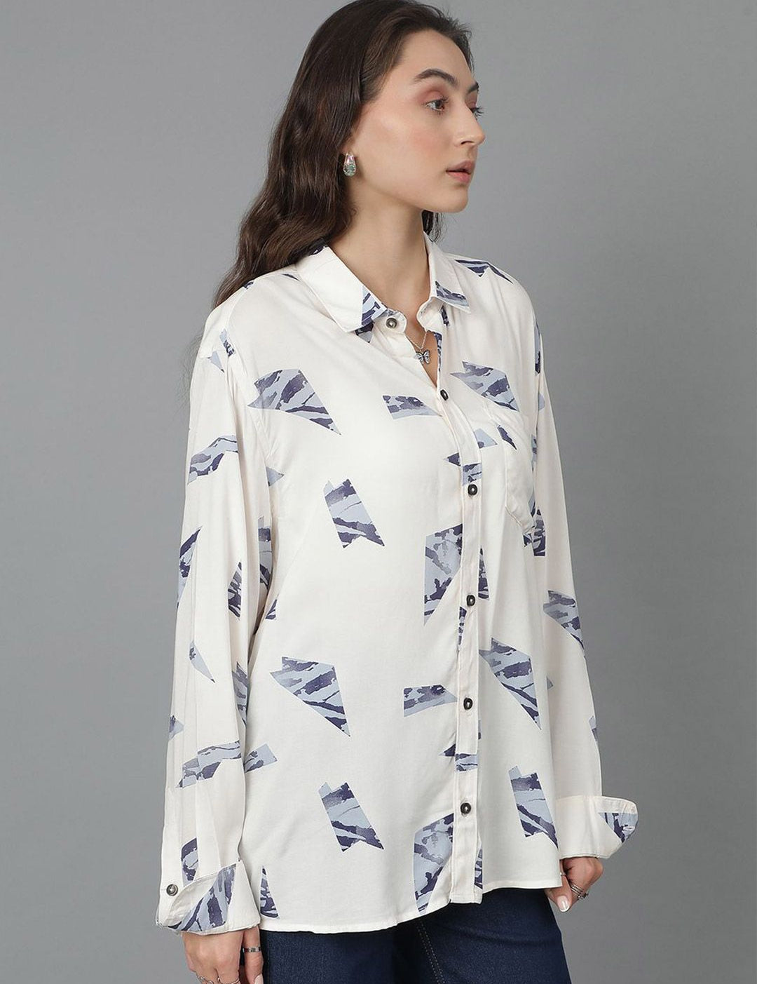 Kotty Women Spread Collar Conversational Printed Cotton Oversized Casual Shirt