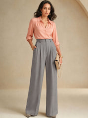 Grey Straight Fit High-Rise Trousers for Women | Kotty