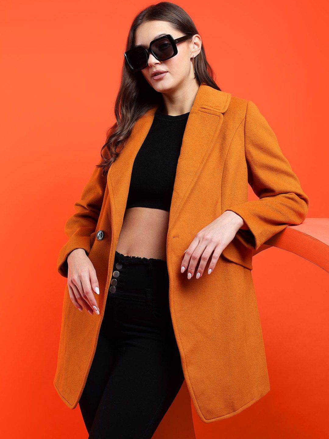 Kotty Women Solid Notched Lapel Overcoat