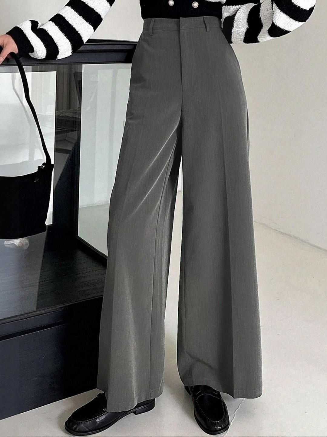 Kotty Women Grey High-Rise Wide Leg Formal Trouser
