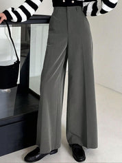 Kotty Women Grey High-Rise Wide Leg Formal Trouser