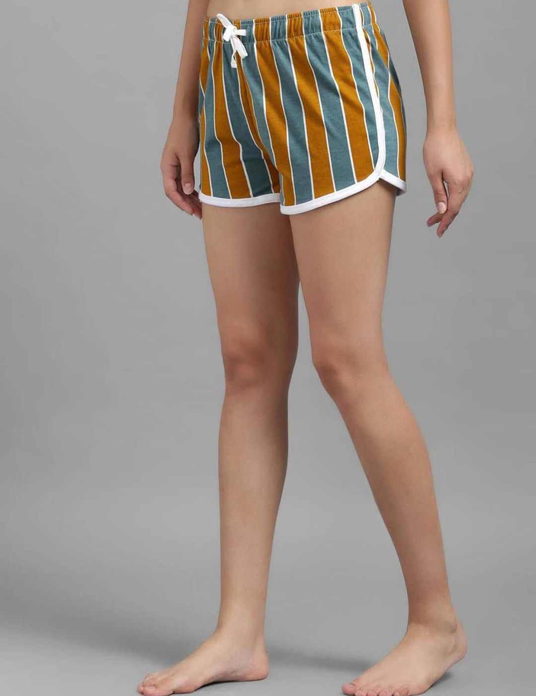 Kotty Women Striped Mid-Rise Cotton Lounge Shorts