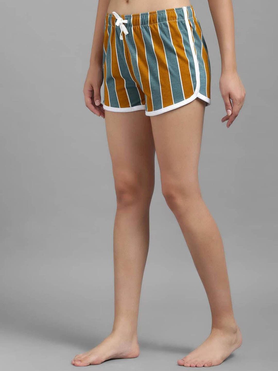 Kotty Women Striped Mid-Rise Cotton Lounge Shorts