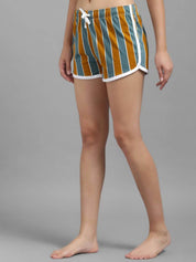 Kotty Women Striped Mid-Rise Cotton Lounge Shorts