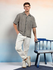 Kotty Men Sheer Striped Casual Shirt
