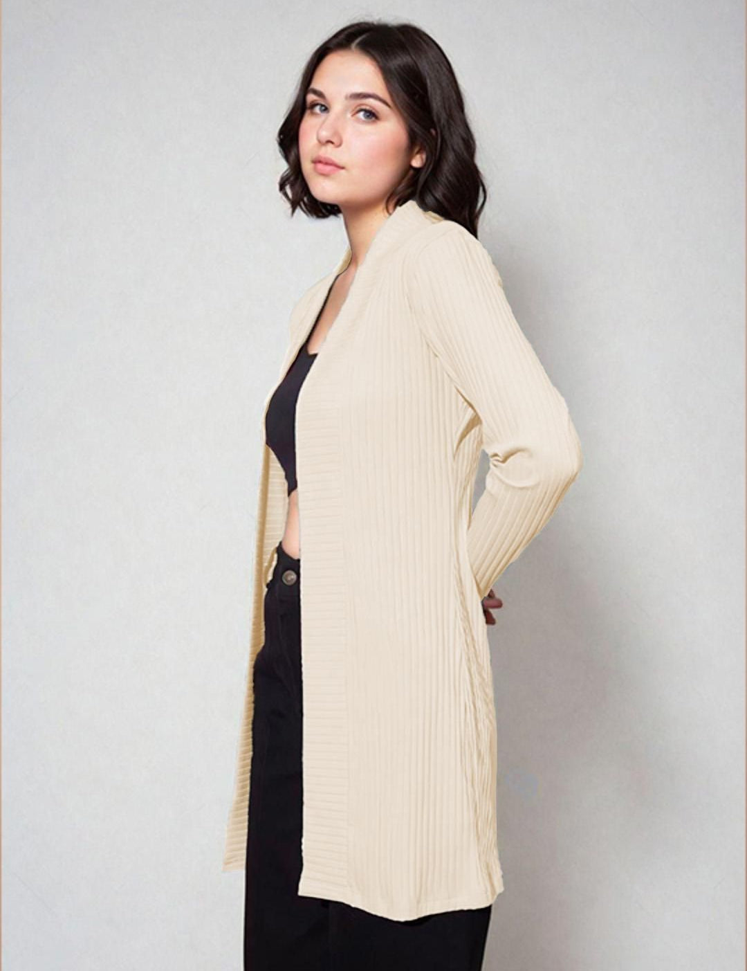 Kotty Shawl Collar Long Sleeves Longline Open Front Shrug