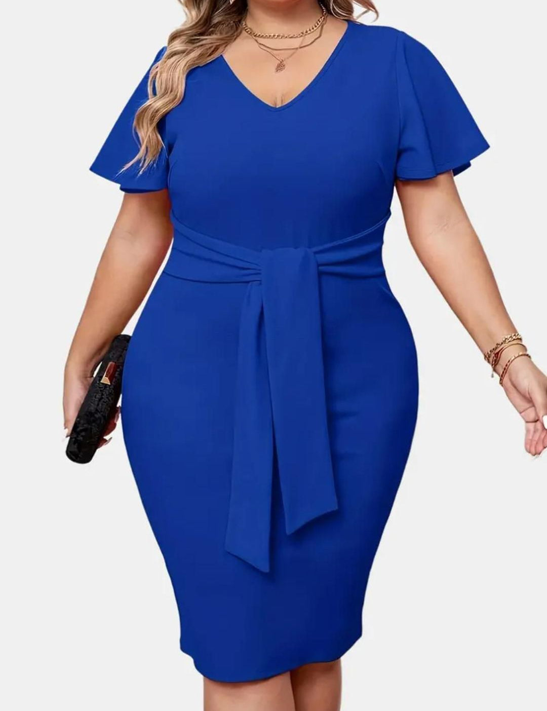 CURVE BY KOTTY Women V-Neck Plus Size Bodycon Knee Length Dress