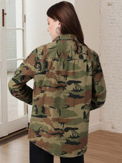 Kotty Women Spread Collar Camouflage Denim Jacket