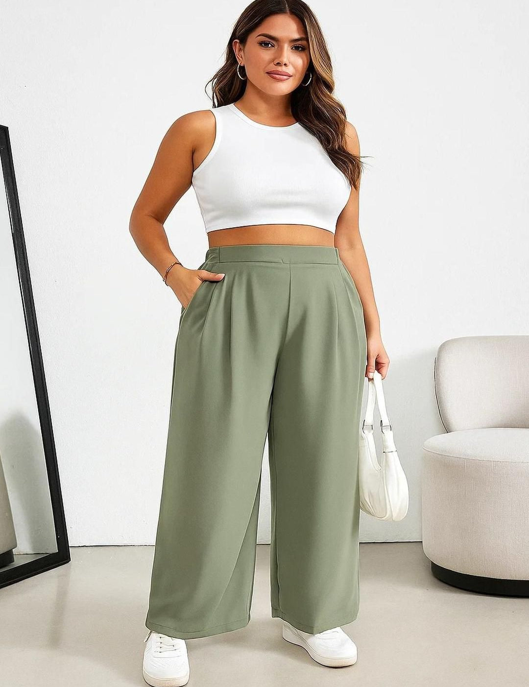 CURVE BY KOTTY Women Relaxed Straight Leg High-Rise Trousers